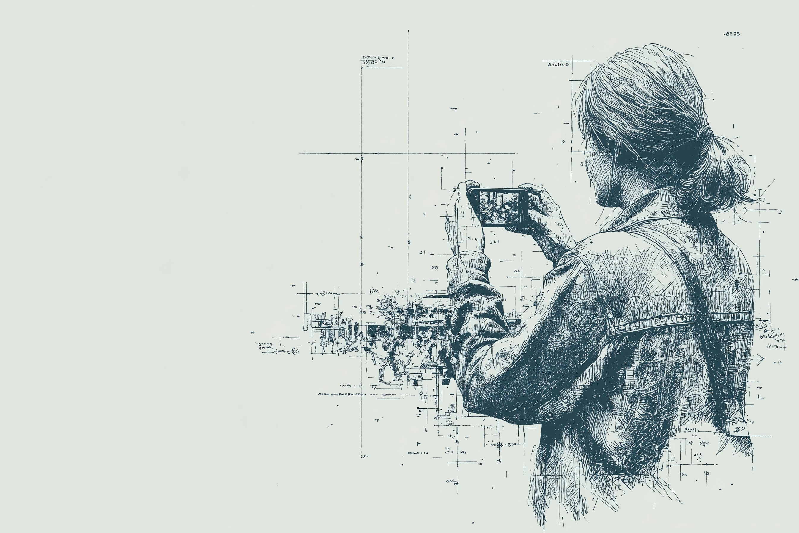 Line Illustration made in Midjourney of   my Mom as young